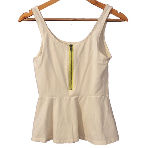 Express Off White Peplum Sleeveless Top w/ Neon Zip Back - Picture 4 of 6